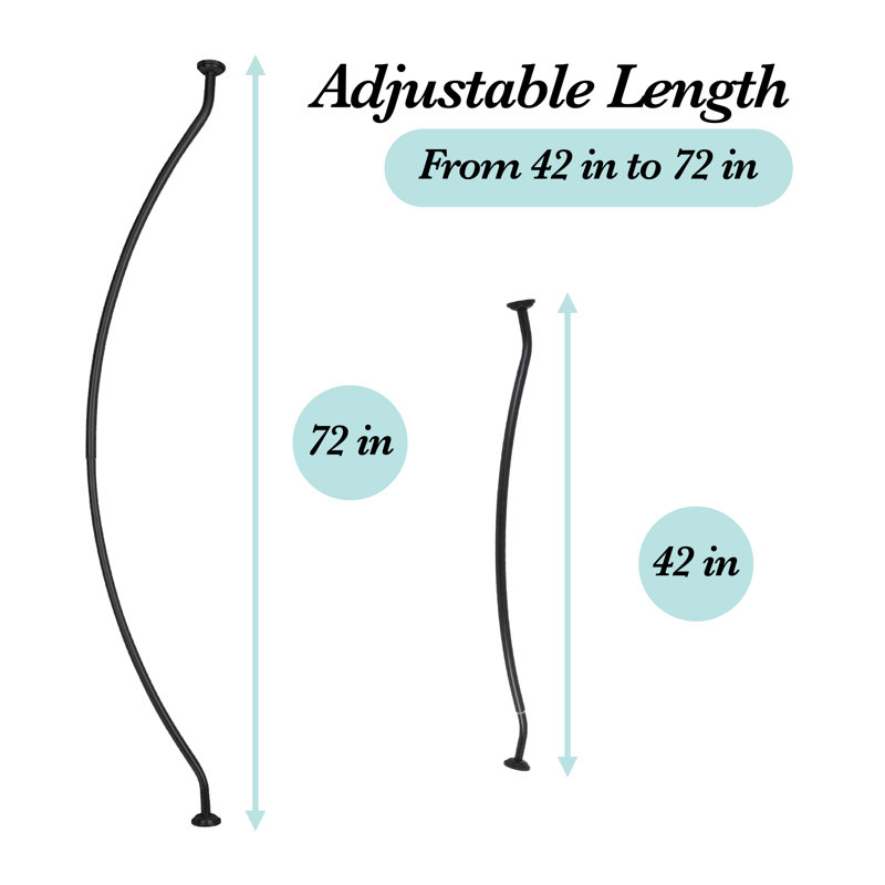 Matte Black Curved Wall Mounted Shower Rod 72"