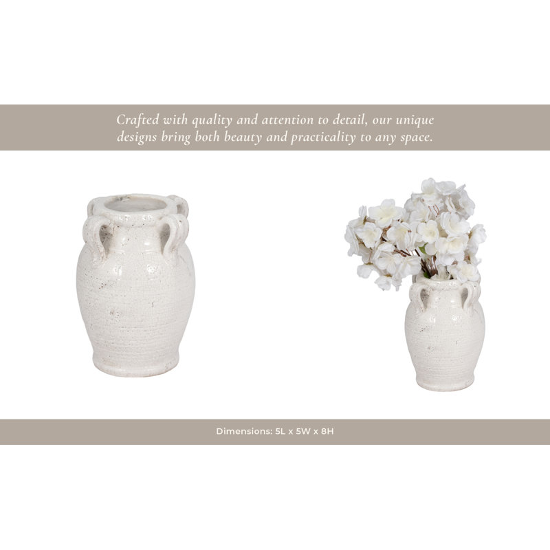Ceramic/Porcelain Table Vase, Glossy White, 7" H x 5" W x 5" D