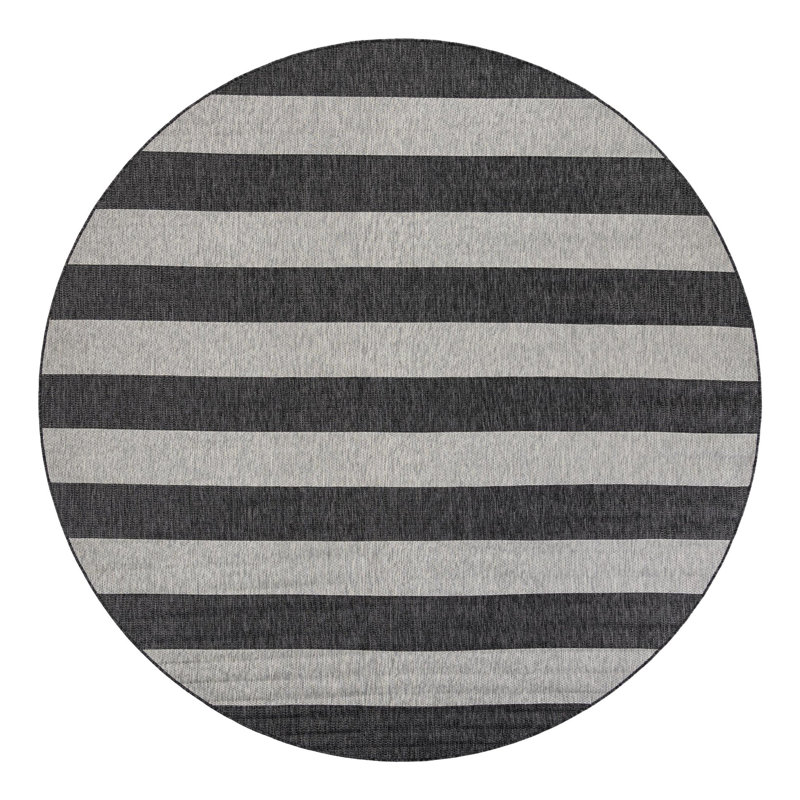 Hay Bale Striped Charcoal Gray/Gray Indoor / Outdoor Area Rug, Round 12'