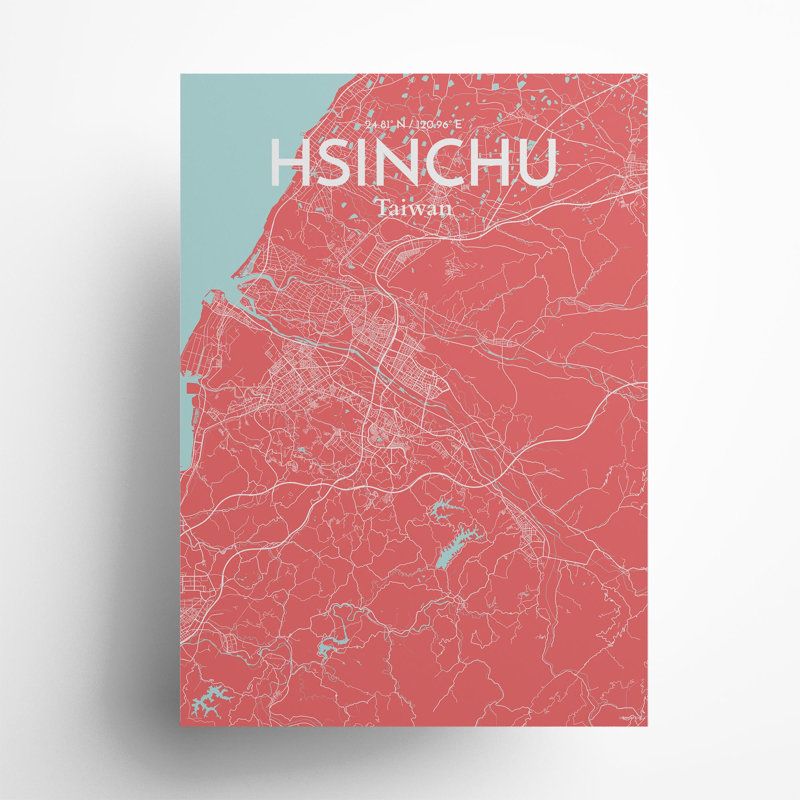 Hsinchu City Map In Maritime - No Frame Print, 27.6cm H x 19.7cm W x 0.05cm D