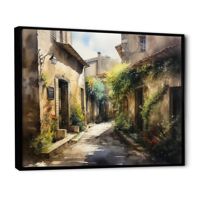 Ribana Mediterranean Village Street II sur impression sur toile, H 30 po x l 40 po x P 1,5 po, Cadre flottant noir