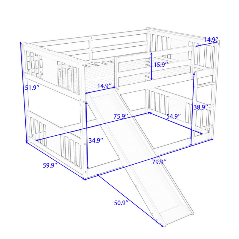 Fanshuai Full Over Full Wood Bunk Bed,Bunk Bed with Ladder and Slide, White