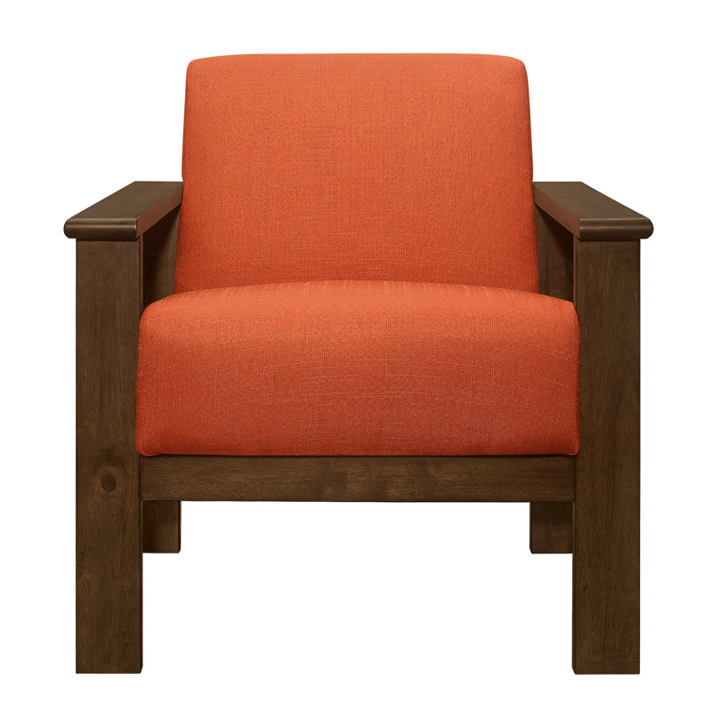 Home Accent Chair In Orange, Solid Wood Frame With Walnut Finish And Textured Fabric Covering Modern Living Space Storage Feature