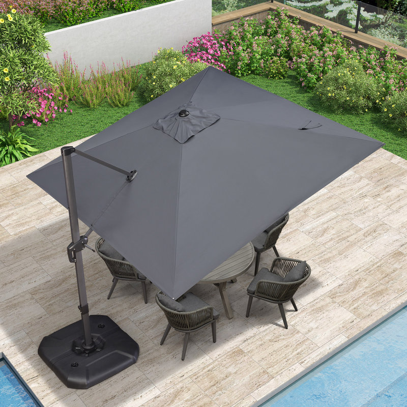 10' Square Large Cantilever Umbrella with Base and 60-degree Rotation, Grey