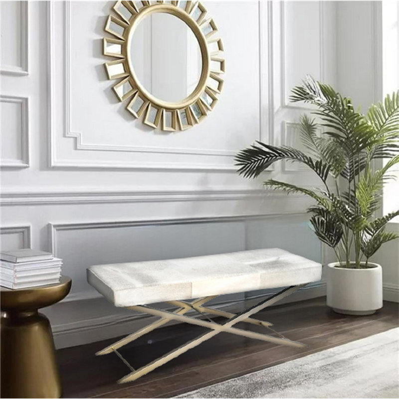 Najibah Cowhide Bench, Gold, Gray/White