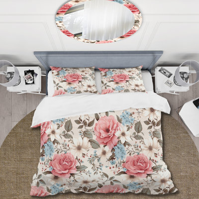Pink Antique Floral Peony Garden I Floral Duvet Cover