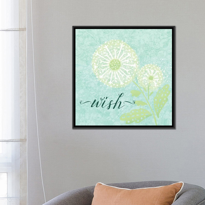 «Dandelion Wishes III», impression sur toile tendue, H 26 po x l 26 po x P 1,5 po, Toile avec cadre noir, Pas de tapis