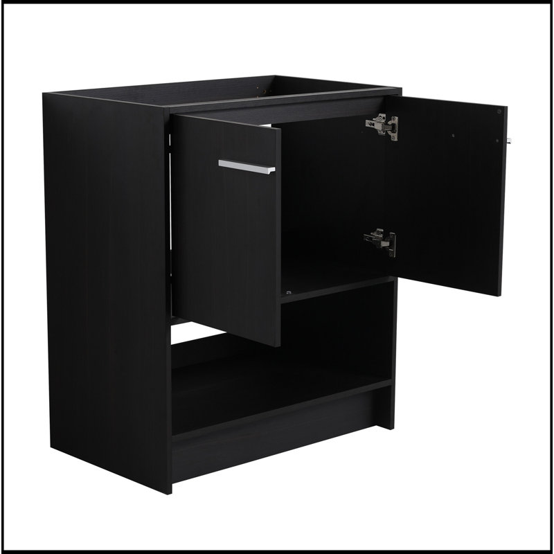 Meuble-lavabo 30 po avec lavabo en céramique, 2 portes à fermeture douce, meuble-lavabo autoportant, contreplaqué, Noir