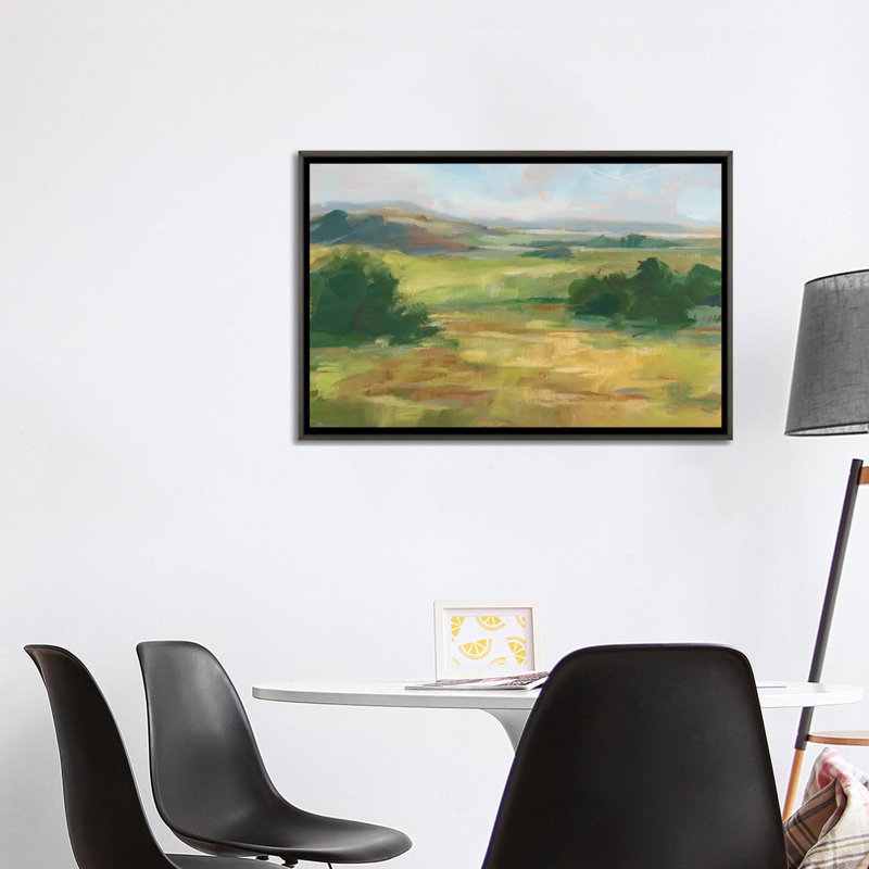 Reproduction d’art, "Green Valley I" par Ethan Harper, Pas de tapis, H 26 po x l 40 po x 1,5 po, Toile avec cadre gris foncé