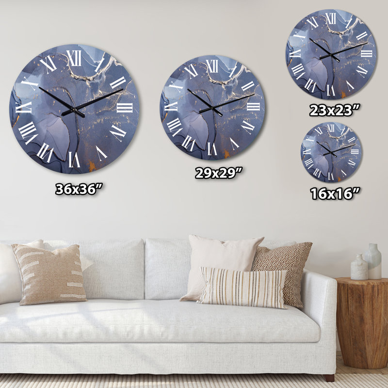 Gris et bleu, encre liquide I - horloge murale moderne, Petit