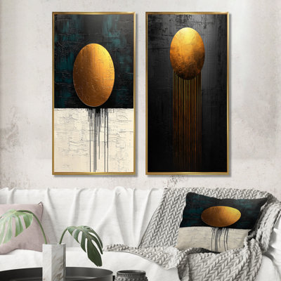 Lune sans limite dorée et noire, collection d'art abstrait 2 pièces