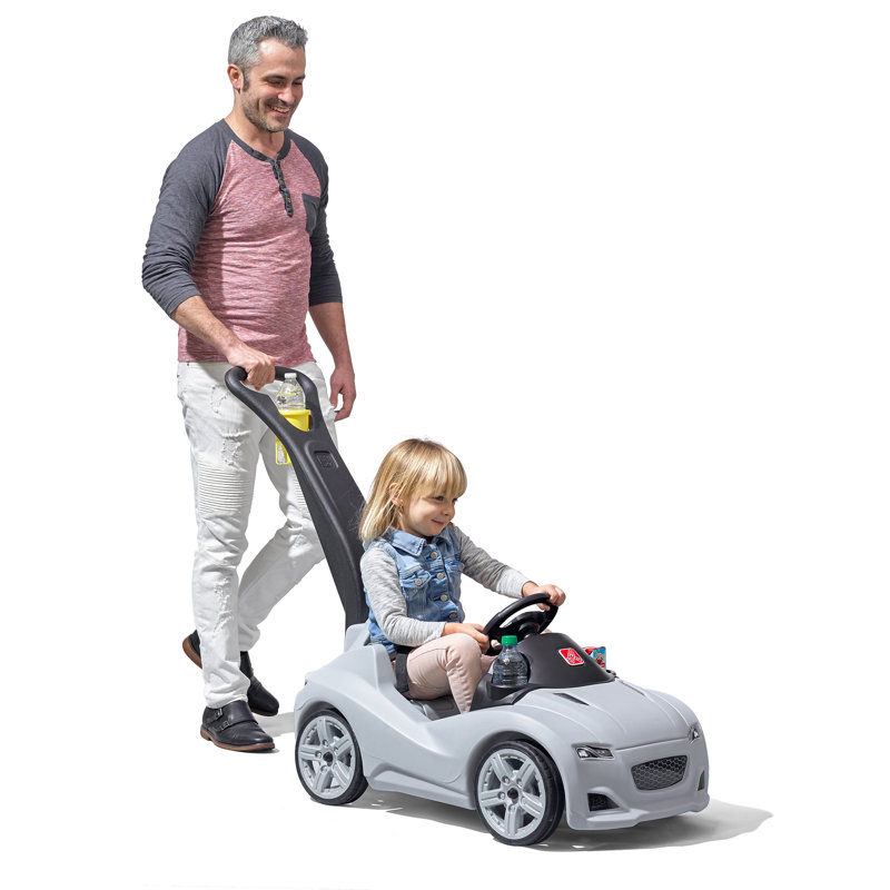 Gray All-Terrain Push Ride-On Car with Seat Belt