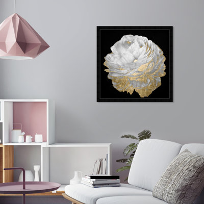 Or et fleurs légères - Peinture encadrée sur papier