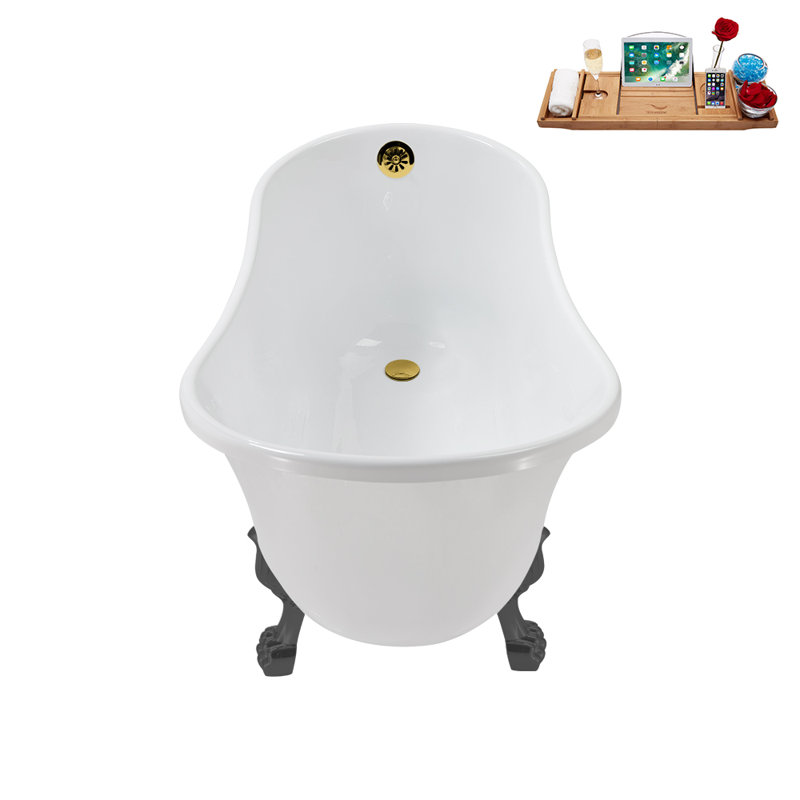 51.2'' x 25.6'' Soaking Acrylic Bathtub, Brushed Gun Metal, Polished Gold