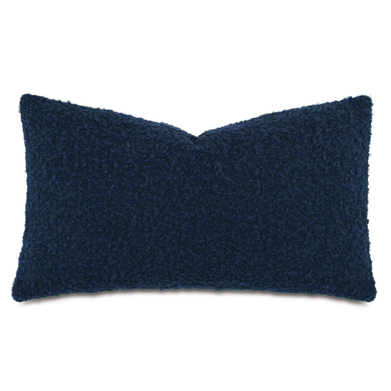 Marl Solid Colour Feather Reversible Throw Pillow, Indigo, Rectangle 15"H x 26"W