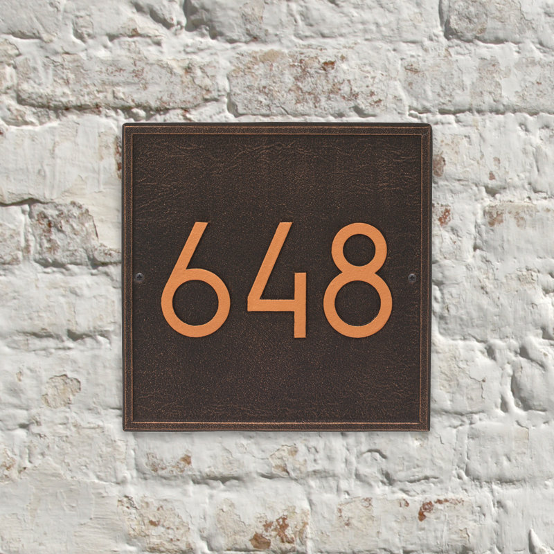 Square Modern Personalized 1-Line Wall Address Plaque, Oil Rubbed Bronze, Yes