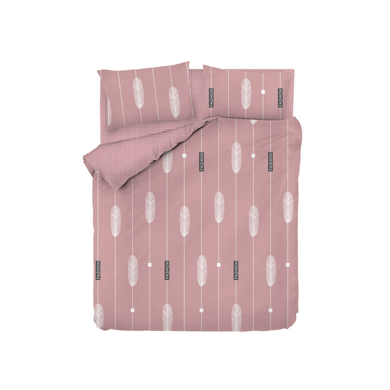 Elegant Ranforce Double Quilt Cover Set, 79 x 79, 100% Cotton, Rose & White | 2 Pillowcases (31.5 x 31.5) | Machine Washable, 142 Thread Count, Button Closure Design | Luxurious Bedding for Comfort & Style