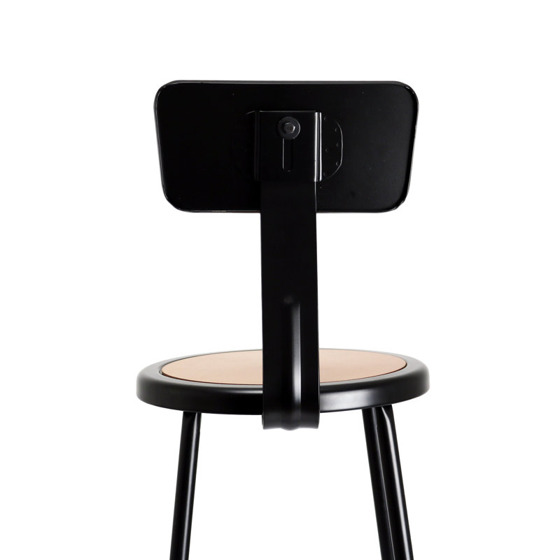 Felix  Steel Stool with Backrest,  Assembly Ready, Short Stool (18" Seat Height), Black/Brown, Black