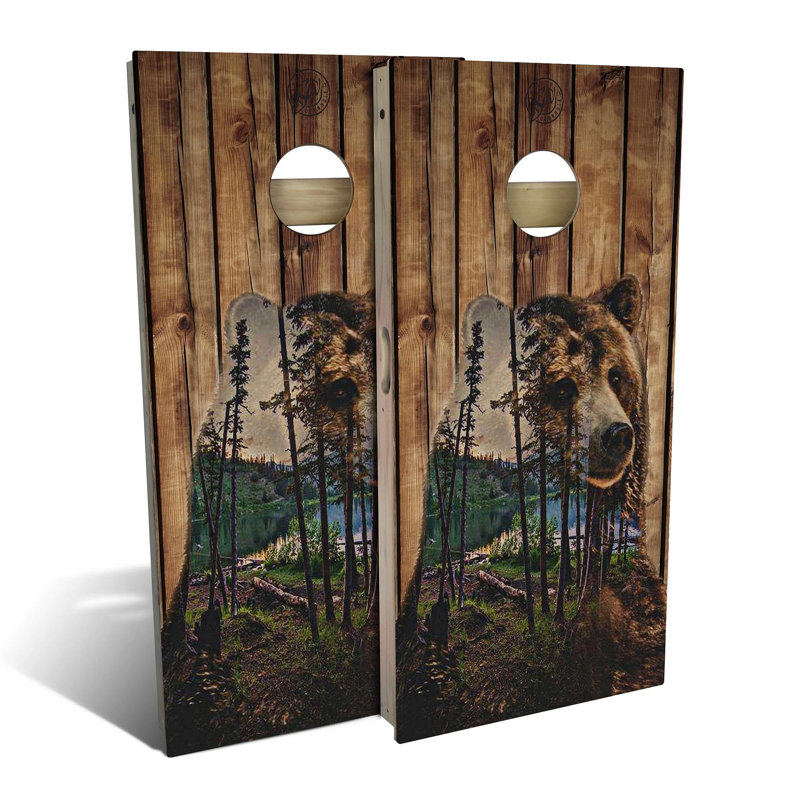 Ensemble de jeu de cornhole Bear Mountain 2 'x 4' avec étui et lumières