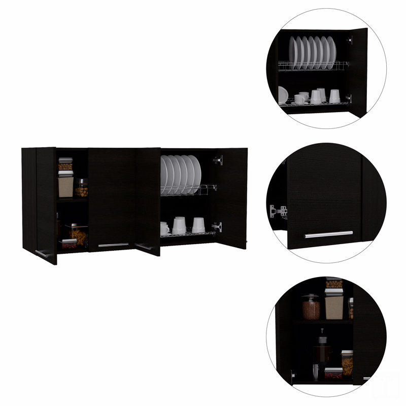 Armoire murale, quatre portes, deux armoires, deux tablettes, Noir