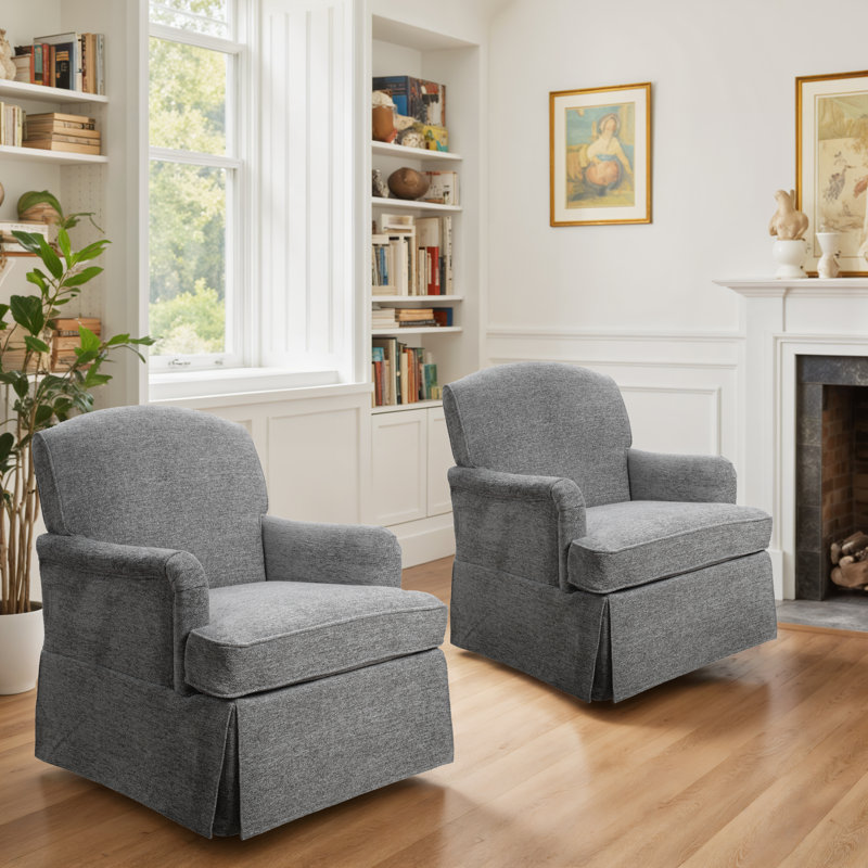 28'' Wide Swivel Upholstered Accent Armchair, Gray Chenille