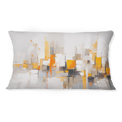 Grey Yellow Symmetrical Abstract - Cubism Printed Throw Pillow