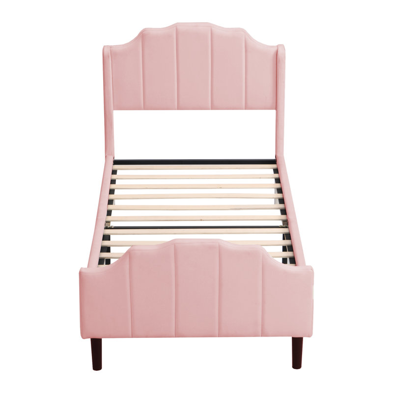 Bogley Upholstered Velvet Bed, European Single (90 x 200cm), Pink
