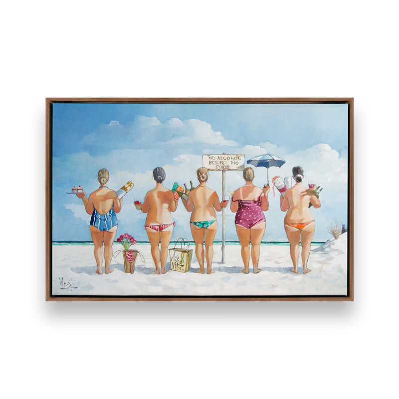 La Dolce Vita - Beach Friends, H 32,75 po x l 48,75 po, Toile avec cadre, Noyer