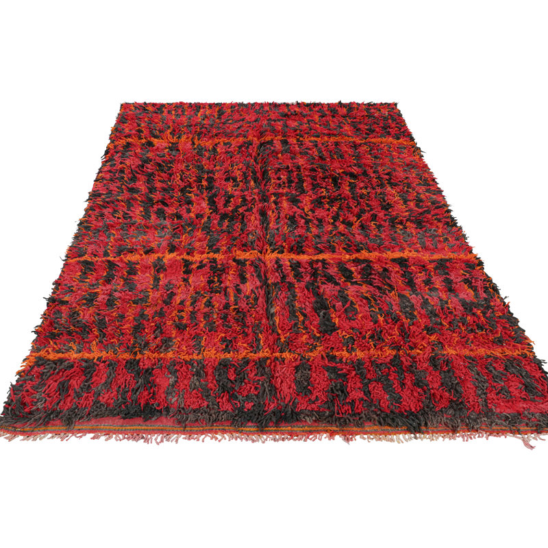 Vintage Moroccan Rug, Red & Black With Abstract Patterns - Rug & Kilim
