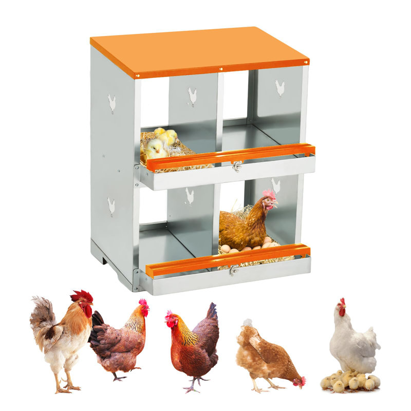 Boîte de nidification de poulet en métal à 1 niveau avec 3 compartiments - Nid de volaille en acier galvanisé pour poules et canards - Plateau amovible et conception ventilée - Assemblage sans outil, orange rougeâtre