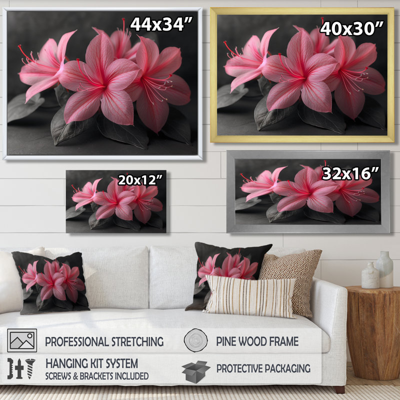 Décoration murale rose et gris fuchsia - Fuschia, H 30 po x l 40 po, Cadre pour photo simple noir, bois massif