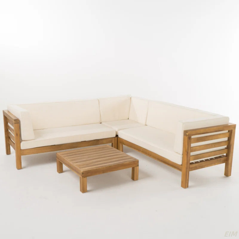 Ensemble de conversation modulaire en bois avec coussins Oana, Beige