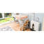 Lit mezzanine double Space avec structure en métal, armoire, bureau et tablettes de rangement en blanc-1847009186