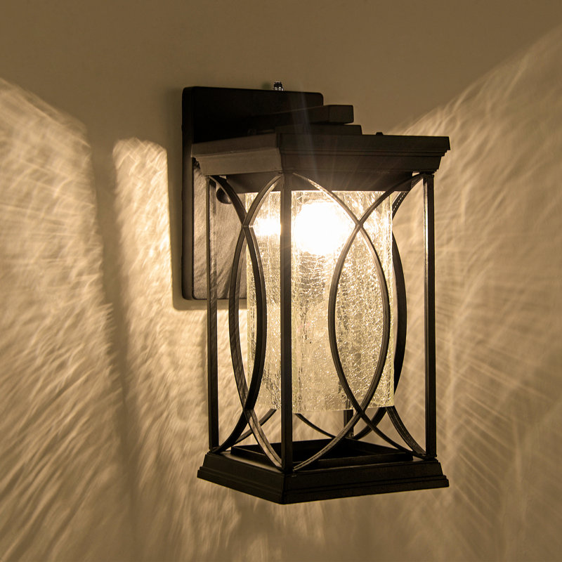 Outdoor Wall Light With Dusk To Dawn,crack-like Glass Shade