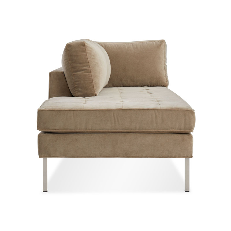 Paramount Chaise Lounge, Sanford Ceramic Crossweave, Stainless Steel, Left Hand Facing