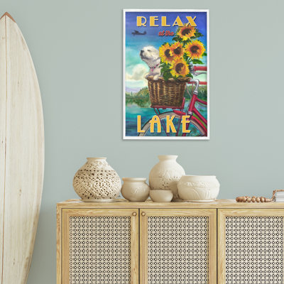 Dog in Bicycle Basket Framed Giclee Art by Geoff Allen