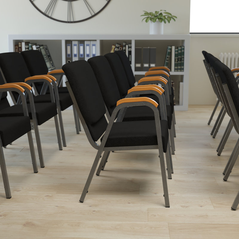 21" Black Fabric and Silver Steel Stacking Arm Chair