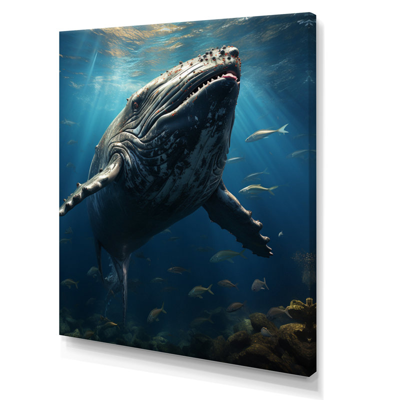 Aad Animal Whale In Deep Ocean, reproduction d'art sur toile, H 32 po x l 16 po x P 1 po, Toile tendue