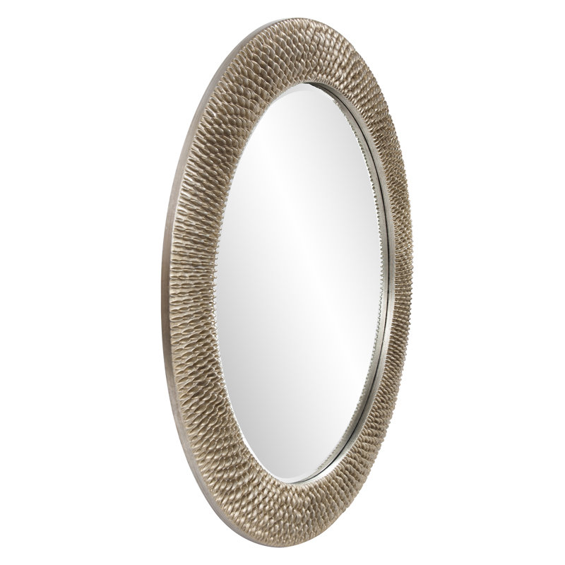 Bergman Round Beveled Mirror, Brushed Silver Leaf with Black Accents, 54" H x 54" W