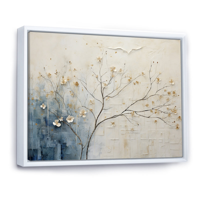 Minimalisme beige et bleu campagne - campagne encadrée, art mural, Cadre flottant blanc, H 12 po x l 20 po x P 1 po