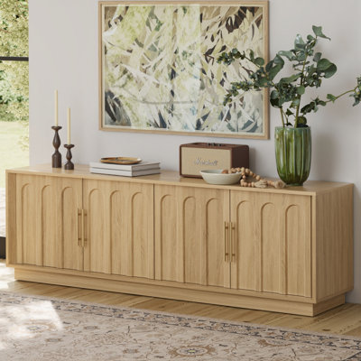 Blairs 67 inch Arched Wood Grain Media Console for 75 Inch TV, Storage Cabinet，Oak