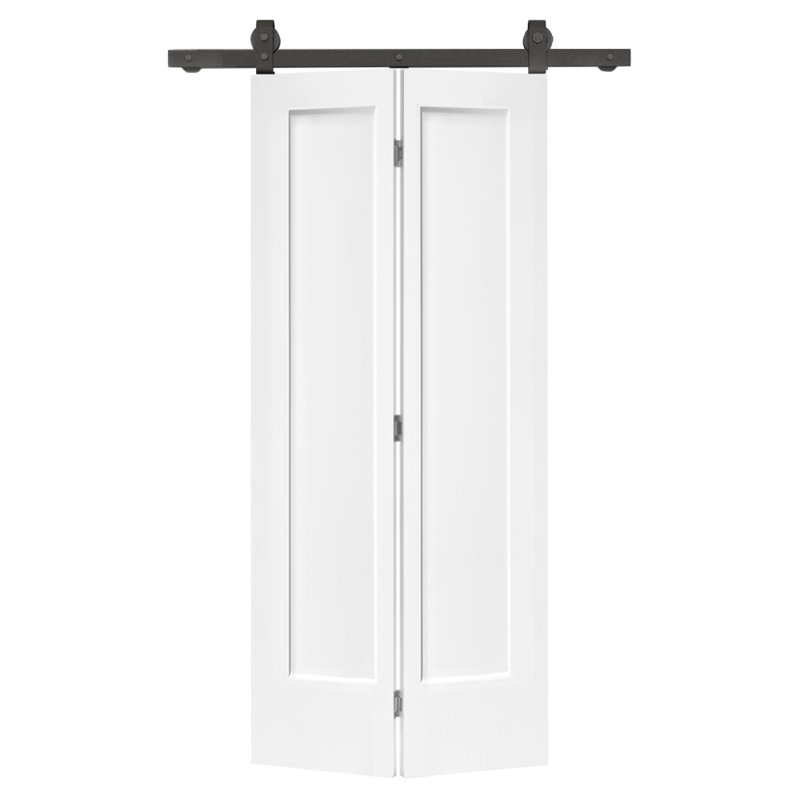 Porte de grange pliante en MDF apprêté Shaker avec ensemble de quincaillerie coulissante | Idée de cadeau, 24 po x 80 po, 1