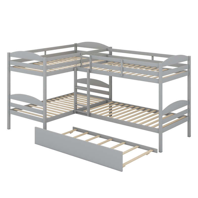 L-Shaped Bunk Bed With Trundle, Gray