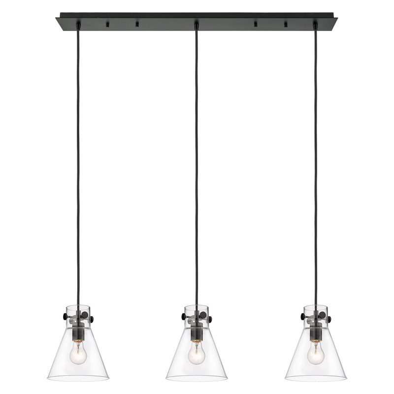 Luminaire suspendu 3 lumières Amrith, Transparent, Noir mat