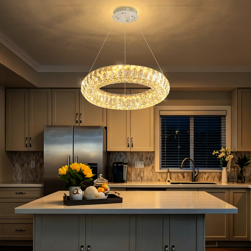 Luminaires modernes en cristal avec anneaux, 1 anneau 16 po, Argent