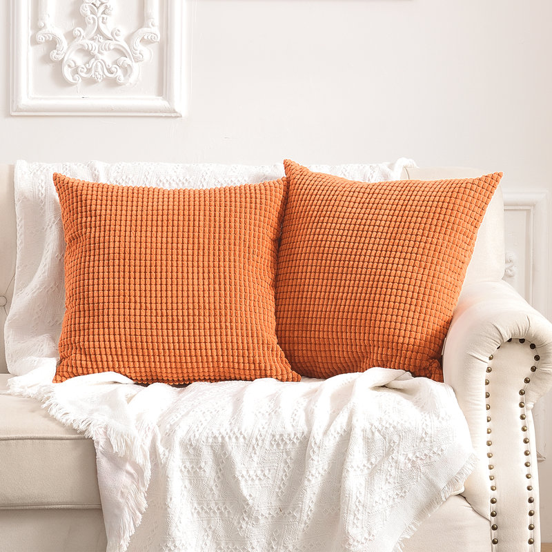 Housse de coussin carré à carreaux, Orange, 18 po x 18 po