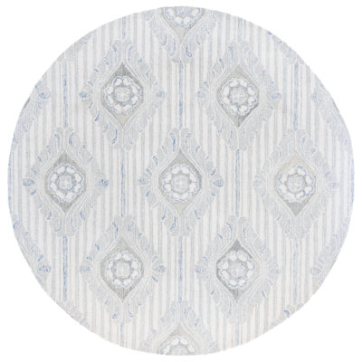 Faust 405 Hand Tufted Wool/Viscose/Cotton Damask Rug in Light Gray/Blue