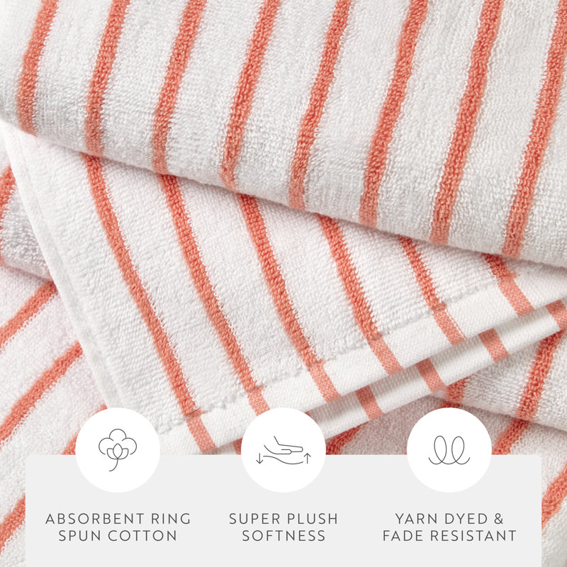 2 Pack Cotton Cabana Stripe Beach Pool Towels, Coral
