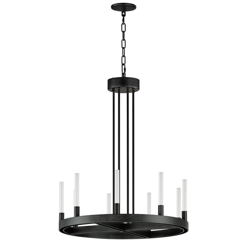 9 - Light Dimmable LED Wagon Wheel Chandelier, Black