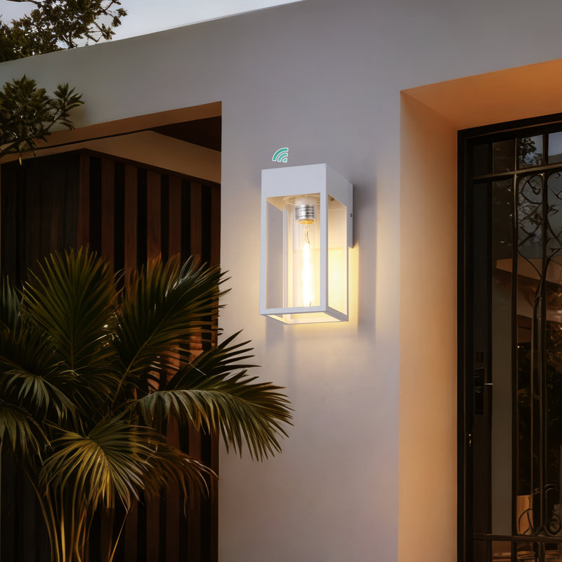 Applique murale d'extérieur imperméable avec verre transparent Modern Dusk to Dawn Sensor, Blanc